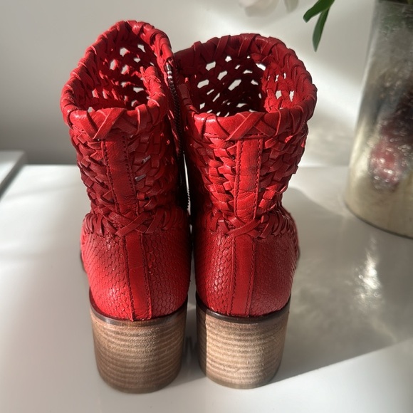 Free People Red Metallic Ankle Booties with Woven Texture - Picture 7 of 10